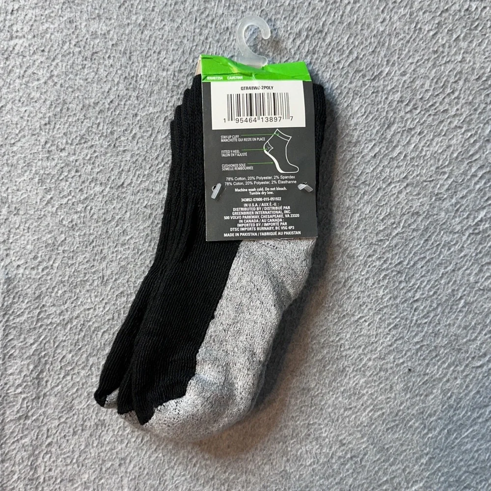 Juncture Quarter Socks Kids Size 1-7 Black Grey 2 Pairs Half Cushion Athletic